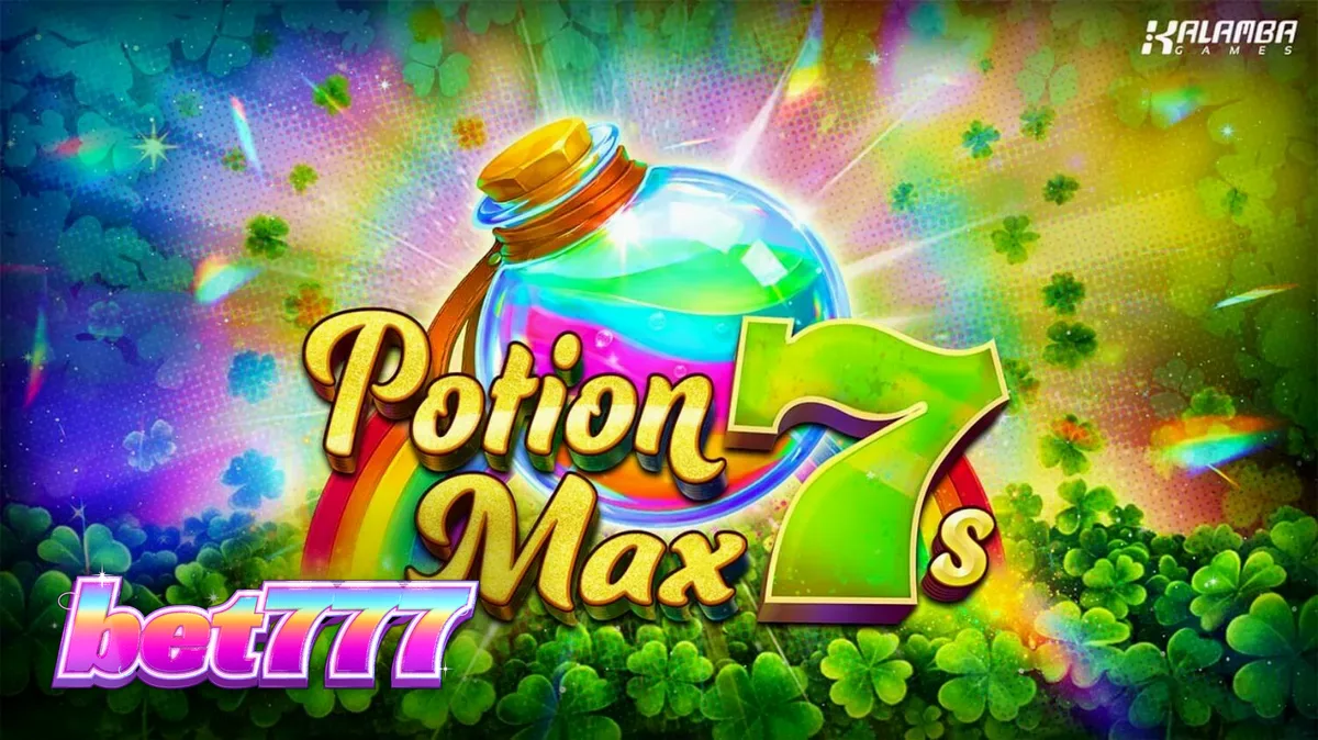 Interface mágica do slot Potion Max 7s com símbolos de trevos e poções